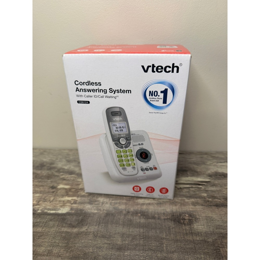 VTech CS6124 Cordless Answering System DECT 6.0 Caller ID Silver White Handset